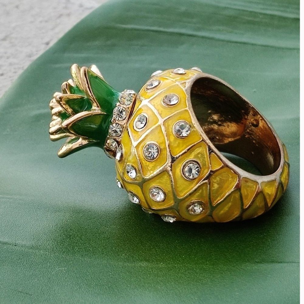 Pineapple Statement Ring With Crystals Whimsey Fun Crown Ring